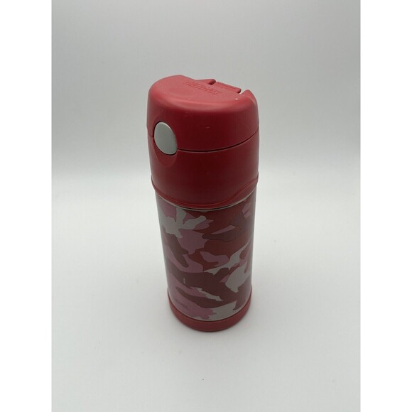 Thermos 12 oz Funtainer Pink Camo Kid’s Water Bottle With Flip Open Straw Used - Picture 2 of 6